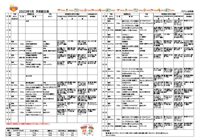 1月　給食だより
